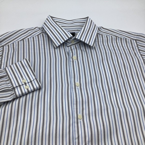 David Donahue Mens Trim Fit Long‎ Sleeve Button Up Shirt Striped Size 16.5 36/37 - Picture 1 of 6